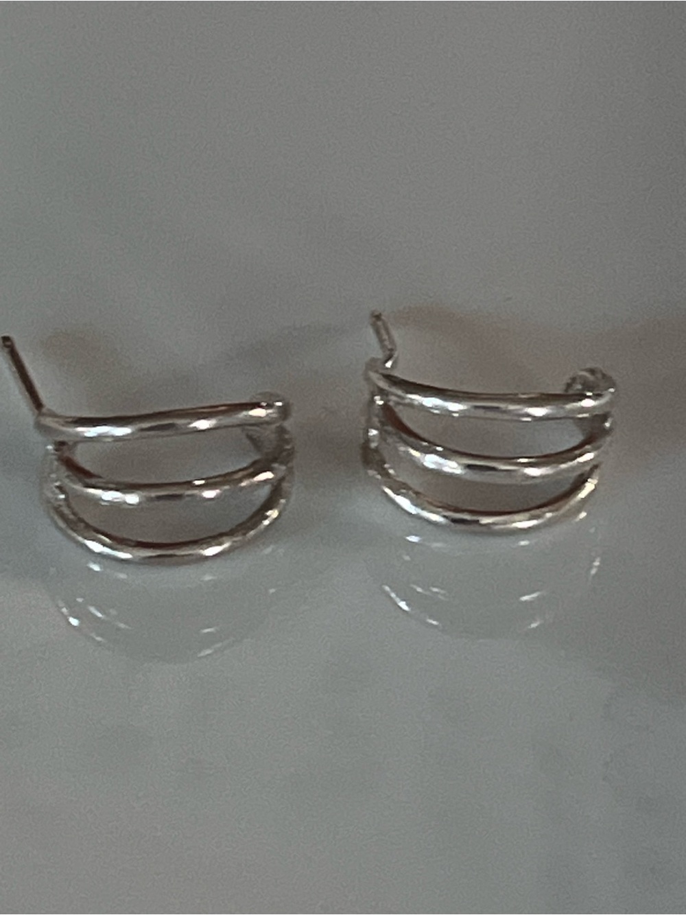 Sterling Silver Triple-Row Half Hoop Stud Earrings - Silver